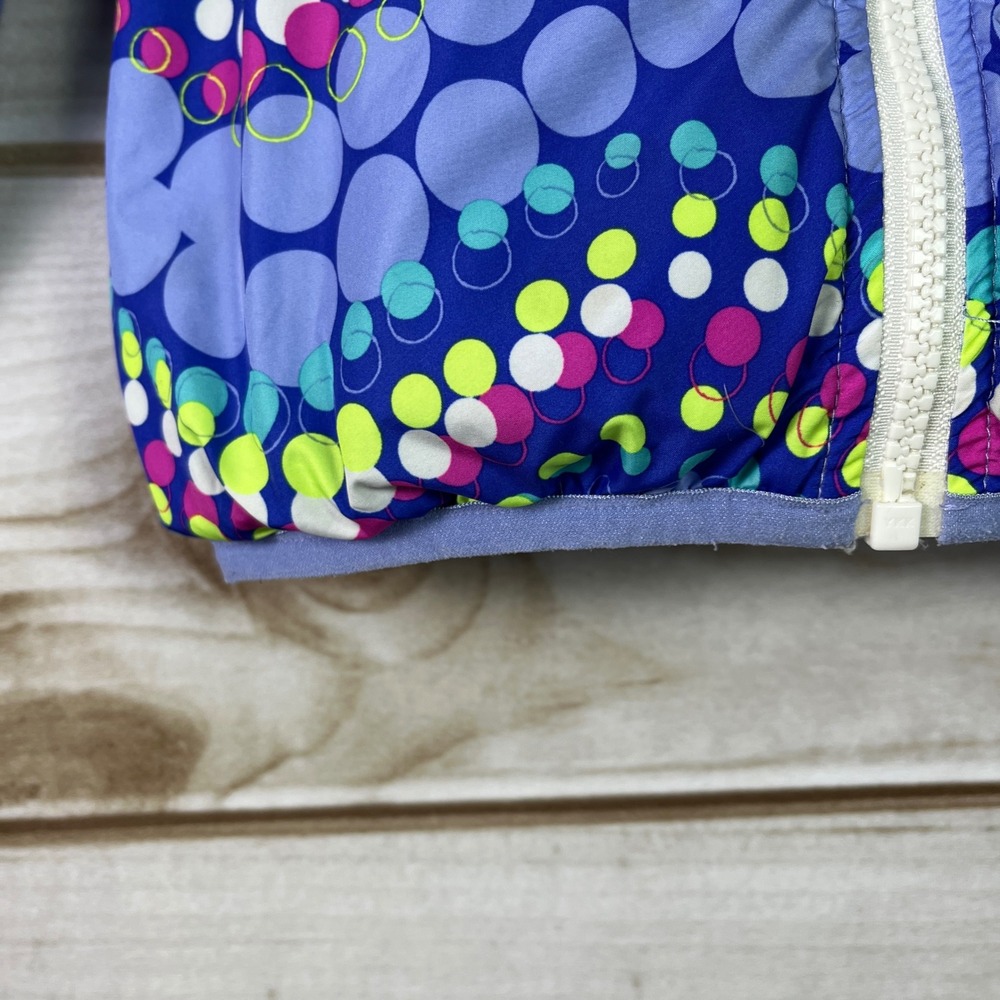 The North Face Reversible Kids Jacket Girls Blue Dot Print Purple Hooded 2T Coat - Picture 6 of 10